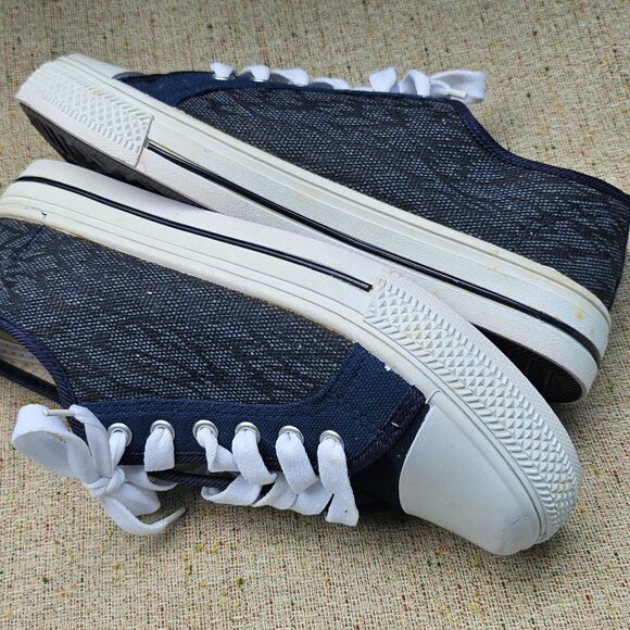 Fast Men Sneaker Canvas Blue/White Shoes Lace Up White Laces White Rubber Toe - Picture 8 of 10